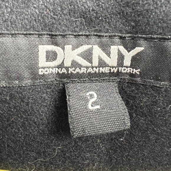 DKNY Wool Blend Peplum Style Mid-Length Classic Coat Black Size 2 - Picture 9 of 12
